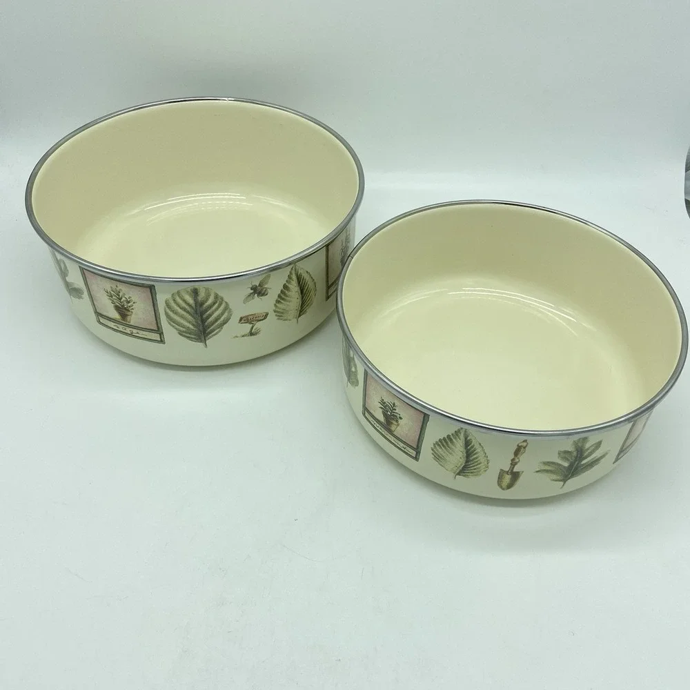 Pfaltzgraff Naturewood Set Of 2 Enamel Metal Nesting Storage Mixing Bowls No Lid